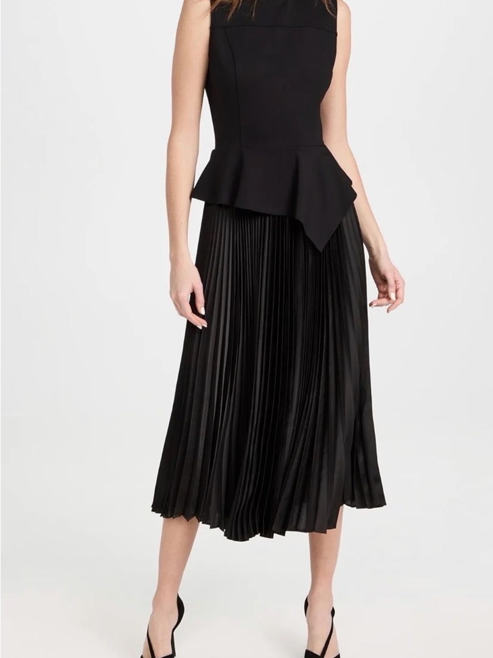 NWT! SHOSHANNA "ABBOT" BLACK PLEATED PEPLUM MIDI DRESS SZ 2 $125 OBO